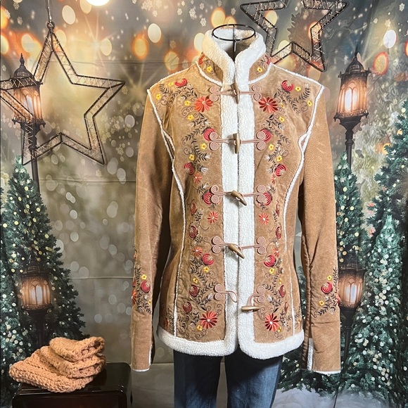 St. John's Bay Jackets & Blazers - 🧥St. John’s Bay Westerncore Embroidered Shearling-Trim Teddy Jacket | Sz Large